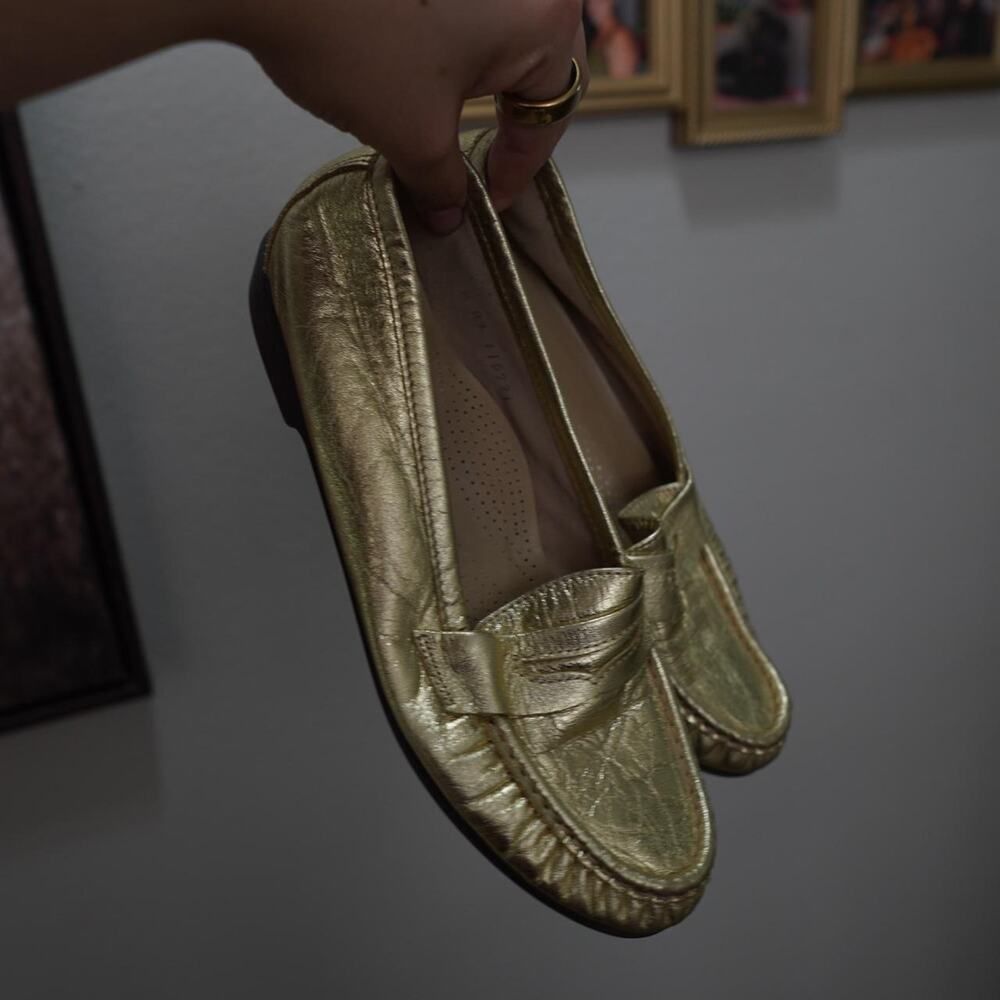 SAS Metallic Gold Leather Loafers Womens 8